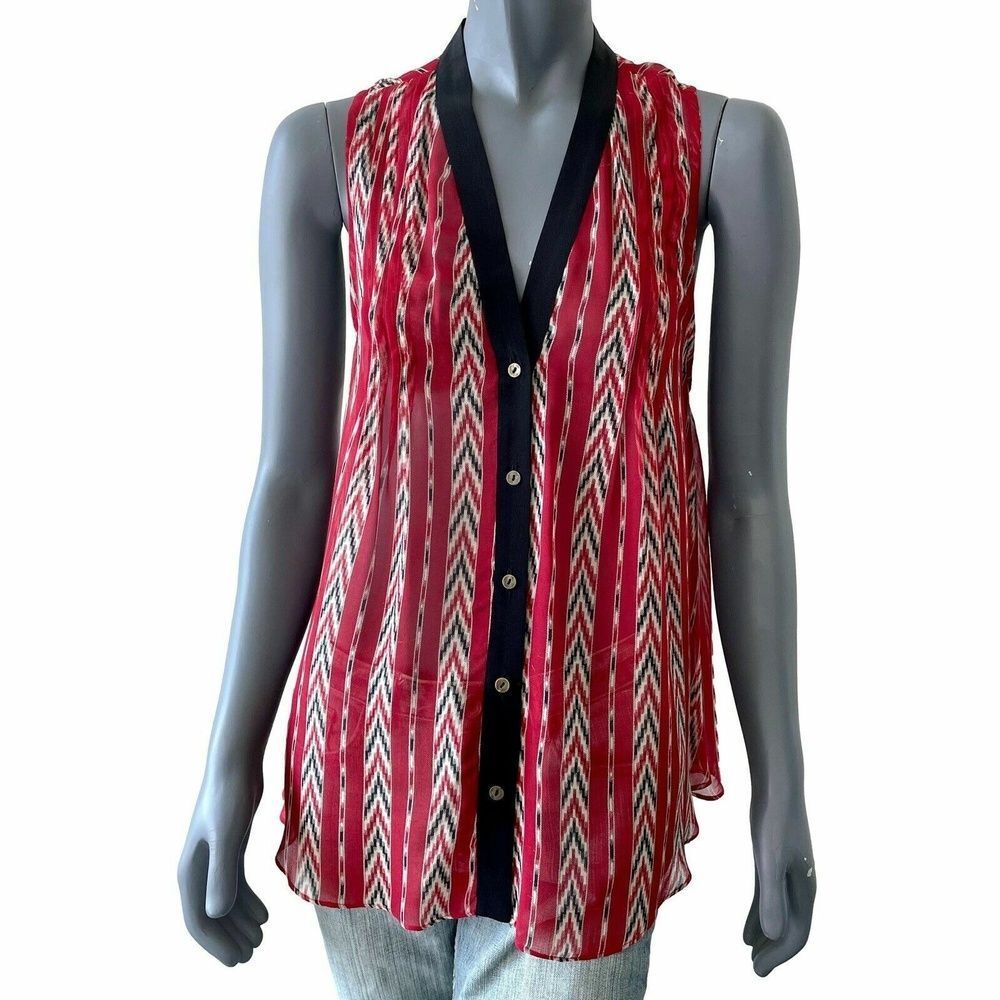 MYNE Ashley Ann Womens Button-Up Red Black Printed Sleeveless V-Neck Tank Top 6